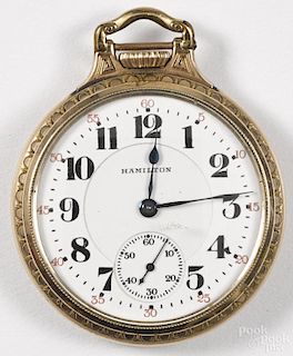 Hamilton gold-filled pocket watch, 2'' dia.