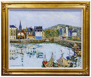 Jacques Bouyssou (French, 1926-1997) 'Honfleur le Vieux Bassin' Oil on Canvas