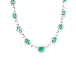 Emerald And Diamond Necklace Set In 18 White Gold