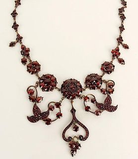 Delicate Victorian Garnet and Silver Pendant Necklace.