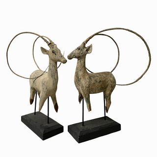 Pair of Carved Wooden Rams