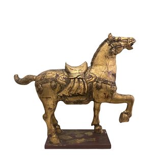 Chinese Gilt Painted Carved Wooden Horse