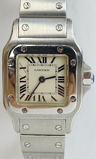 AIG Certified Cartier Stainless Steel Santos Wristwatch. Swiss quartz movement.