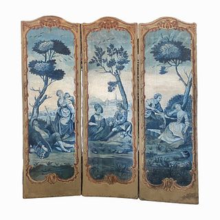 18th Century Rococo Painted Canvas 6-Panel Screen