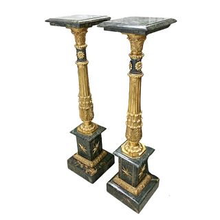 French Style Marble And Bronze Pedestals