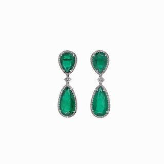 34.47CT Emerald And 2.69ct Diamond Earrings