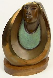 Bruce LaFountain, American (1961 - ) Bronze on Wood Base. "Native Woman"