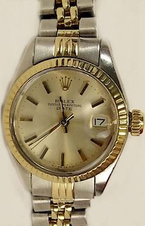 Lady's Circa 1977 Rolex Stainless Steel and 14 Karat Yellow Gold Datejust Watch.