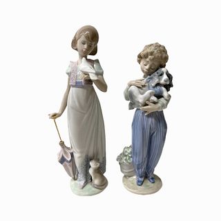 (2) Pair of Lladro Figurines "Kids With Pets"