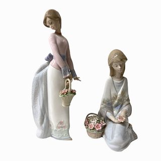 (2) Pair of Lladro "Women With Flowers" Figurines