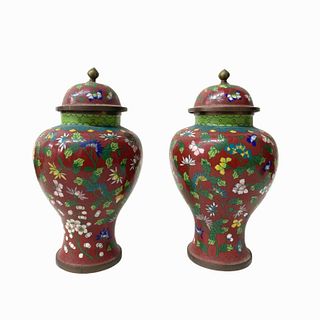 (2) Two Chinese Covered Urns