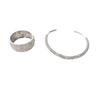 (2) White Rhinestone Necklace & Bracelet