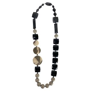 18" Long Gray and Black Chunky Design Necklace