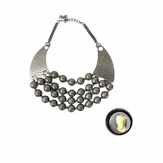Unique Metal & Gray Beaded Necklace