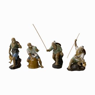 (4) Chinese Porcelain Fishermen Figurines