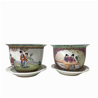 (2) 20th Century Chinese Porcelain Flower Pots