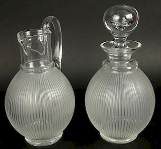 Lalique Langeais Frosted Ribbed Decanter and Pitcher.