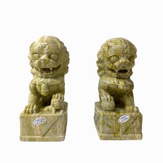 (2) 20th Century Chinese Hard Stone Foo Dogs