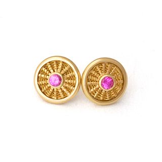 Pink Sapphire Sunburst Stud Earrings - 10mm