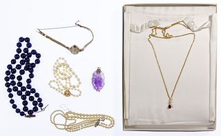 14k Gold, Gemstone and Pearl Jewelry and Watch Assortment