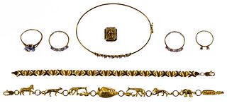 10k Yellow Gold Bracelet, Ring and Pin Assortment