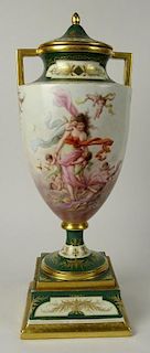 Large Antique Royal Vienna Hand Painted Porcelain Bolted Urn.