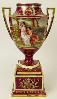 19th Century Royal Vienna Hand Painted Porcelain Bolted Urn.
