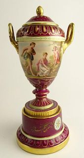 Small Antique Royal Vienna Hand Painted Lidded Urn.