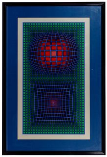 Victor Vasarely (Hungarian / French, 1906-1997) 'Composition in Green, Red and Violet' Serigraph