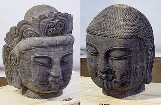 Asian Carved Stone Deity Heads