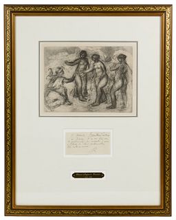 August Renoir (French, 1841-1919) 'Study for the Judgement of Paris' Re-strike Etching and Note