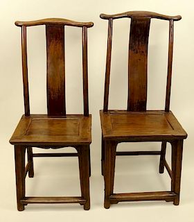 Pair Antique Chinese elm associated tall back chairs.