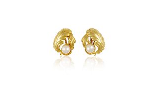Large Vintage Georg Jensen Gold Earrings #55 Pearls