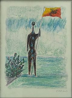 Marino Marini (1901-1980) Color Lithograph "Figure with Flag"