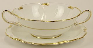 Partial Royal Crown Derby porcelain cream soup set in the "Regency" pattern.