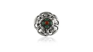 Georg Jensen Brooch With Amber & Green Agate #59