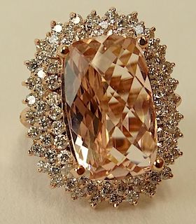 AIG Certified 8.62 Carat Morganite, 21.3 Carat Diamond Rose Gold Ring.