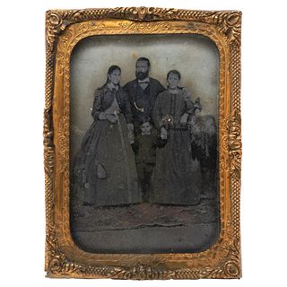 UNIDENTIFIED PHOTOGRAPHER, Family Portrait, Unsigned Tintype, 4.3 x 3.1" in metal case with frame USD $360-$450