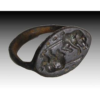 Ancient Roman Bronze Ring with Animals c.2nd century AD. 