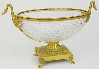 20th century Empire style gilt bronze and crystal footed compote centerpiece.