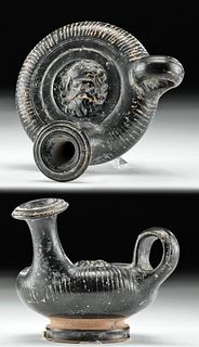 Greek Apulian Pottery Guttus w/ Satyr