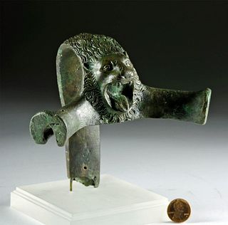 Etruscan Bronze Hydria Handle Roaring Lion's Head