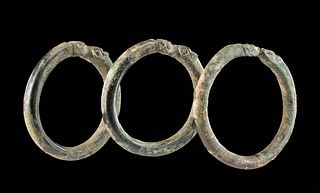 Three Achaemenid Bronze Bracelets w/ Zoomorphic Finials