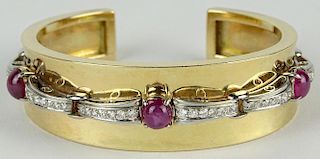 Lady's vintage approx. 5.0 carat star ruby, 1.50 carat diamond and 14 karat yellow gold bangle bracelet.