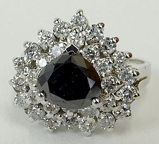 AIG Certified 2.78 Carat Black and White Diamond 14 Karat White Gold Ring.