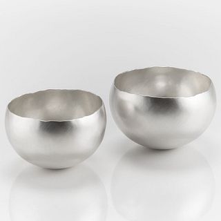 Pair of Bulbous Sterling Silver Vessels