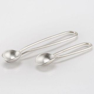 Pair of Small Sterling Silver Spoons Pinched Long Handles