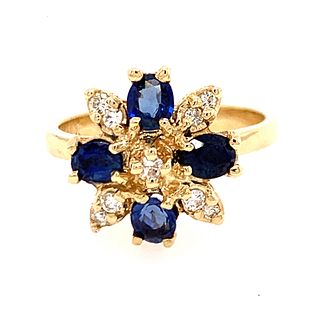 14K Snowflake Sapphire & Diamond Ring