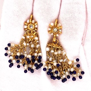 Victorian Indian 22k Pearl Sapphire EarringÊ