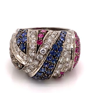 Platinum Rubies Sapphire Diamond RingÊ